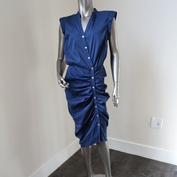 Veronica Beard Ruched Shirt Dress Navy Blue Size 6